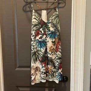 Alice + Olivia Midi Floral/Tropical Dress with V-Neck and Straps